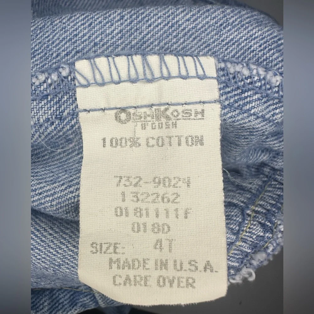 Vintage Paper Tag OshKosh Bgosh Shortalls. 4T see measurements. 100% Cotton